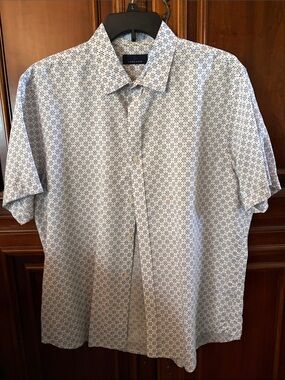 Toscano Men’s Linen blend Cream Shirt with Blue Floral Print Size XL